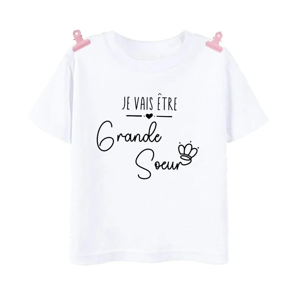Big Sister Big Brother in Progress French Printed T-shirt Pregnant  Announcement Shirt  Kids Tshirt Tops Boys Girls Summer Tee