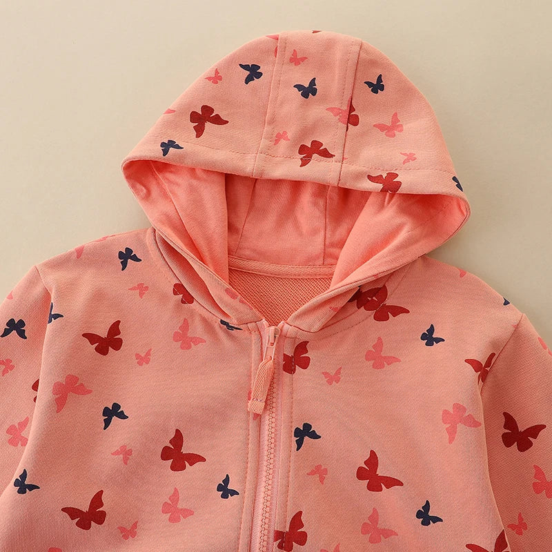 Little maven Autumn Spring Girls Zipper Hoodies Cartoon Butterfly Sweatshirt Jacket for Kids Clothes Children's Clothing