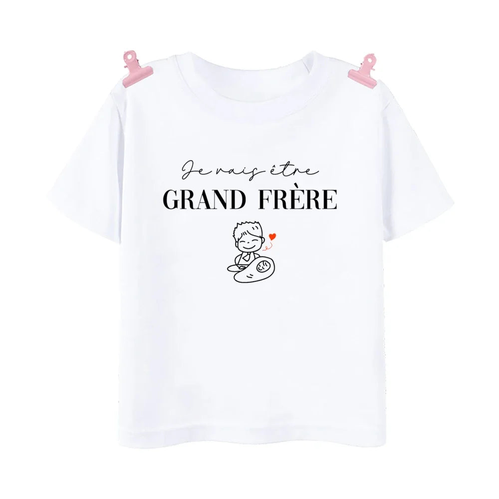 Big Sister Big Brother in Progress French Printed T-shirt Pregnant  Announcement Shirt  Kids Tshirt Tops Boys Girls Summer Tee