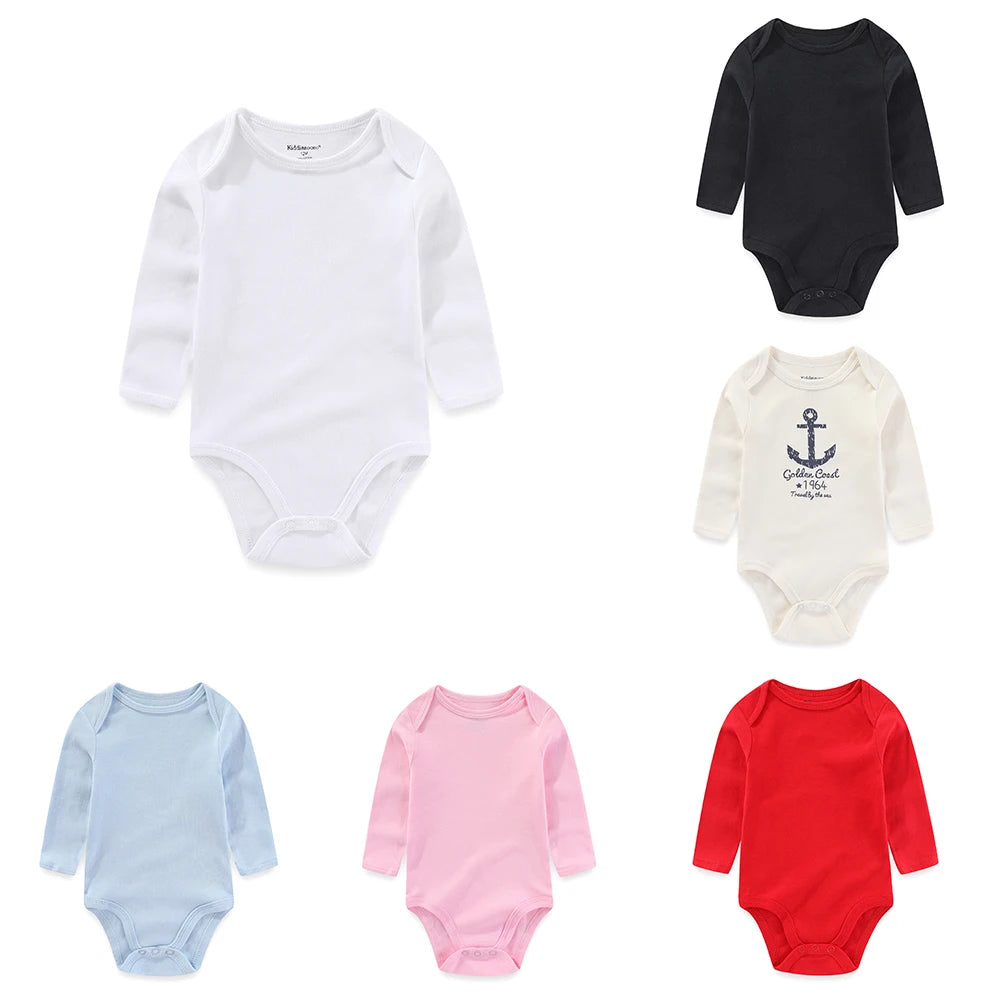 Kiddiezoom Spring Autum1 PCS Solid Unisex Long Sleeve Baby Boy Girl Bodysuits Soft 100%cotton Newborn Onesies Infant clothes