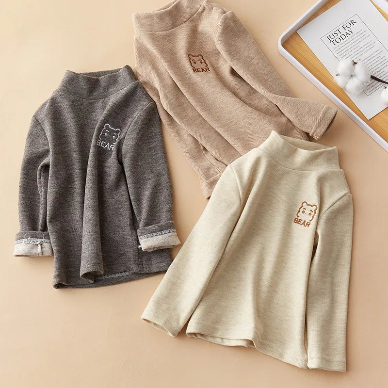 Children's T-shirt Thin Fleece Half Turtleneck Warm Inner Top Suitable for Boys and Girls Babies Long-sleeved Base Shirt