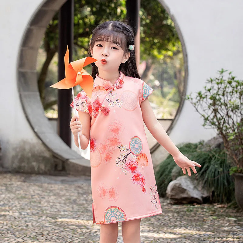 Traditional Chinese Clothing Cheongsams Qipao Girls Dress Ethnic Style Performance Costume Party Kids Clothes Children Clothing