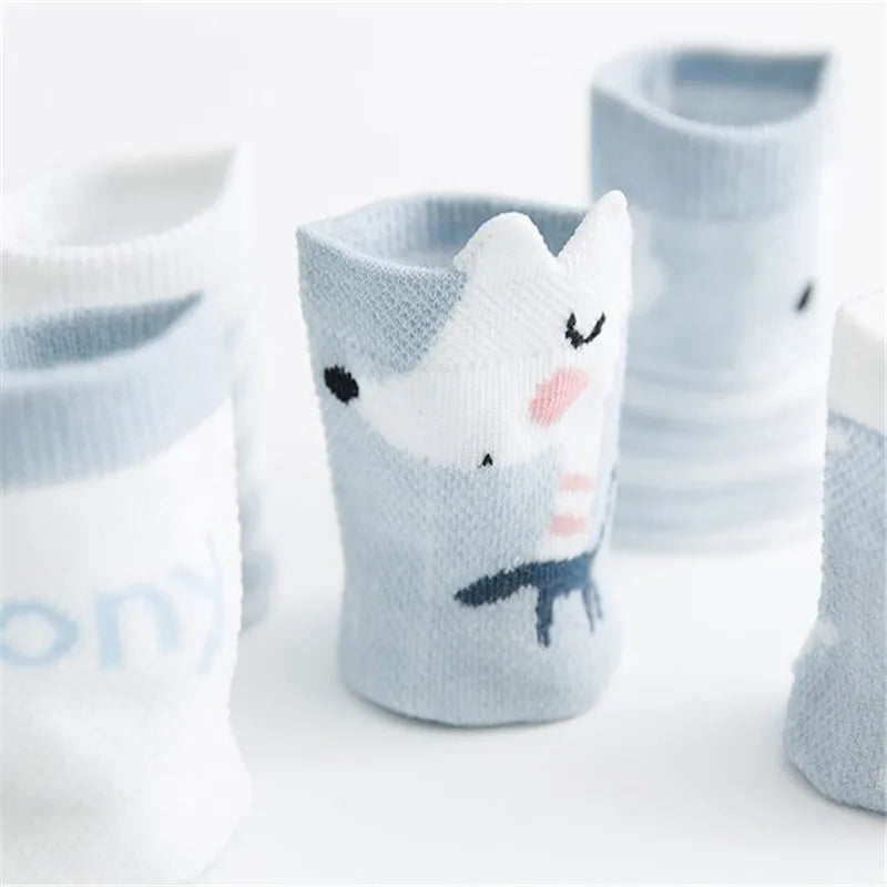 5Pairs/pack Baby Boys Girls Socks For Newborn Spring Summer Mesh Thin Cartoon Infant Toddler Girl Boy Socks For Baby 0-24Month