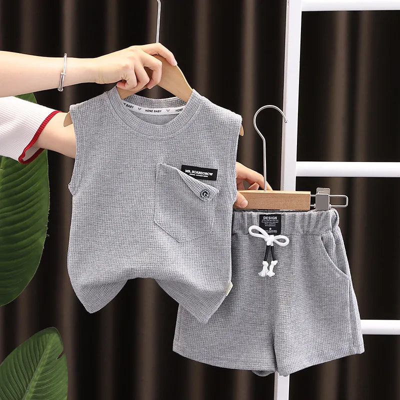 New Summer Children's Casual Set for Boys Girl Loose Vest Shorts 2Pcs/Sets Infant Outfits Toddler Sports Costume Kids Tracksuits