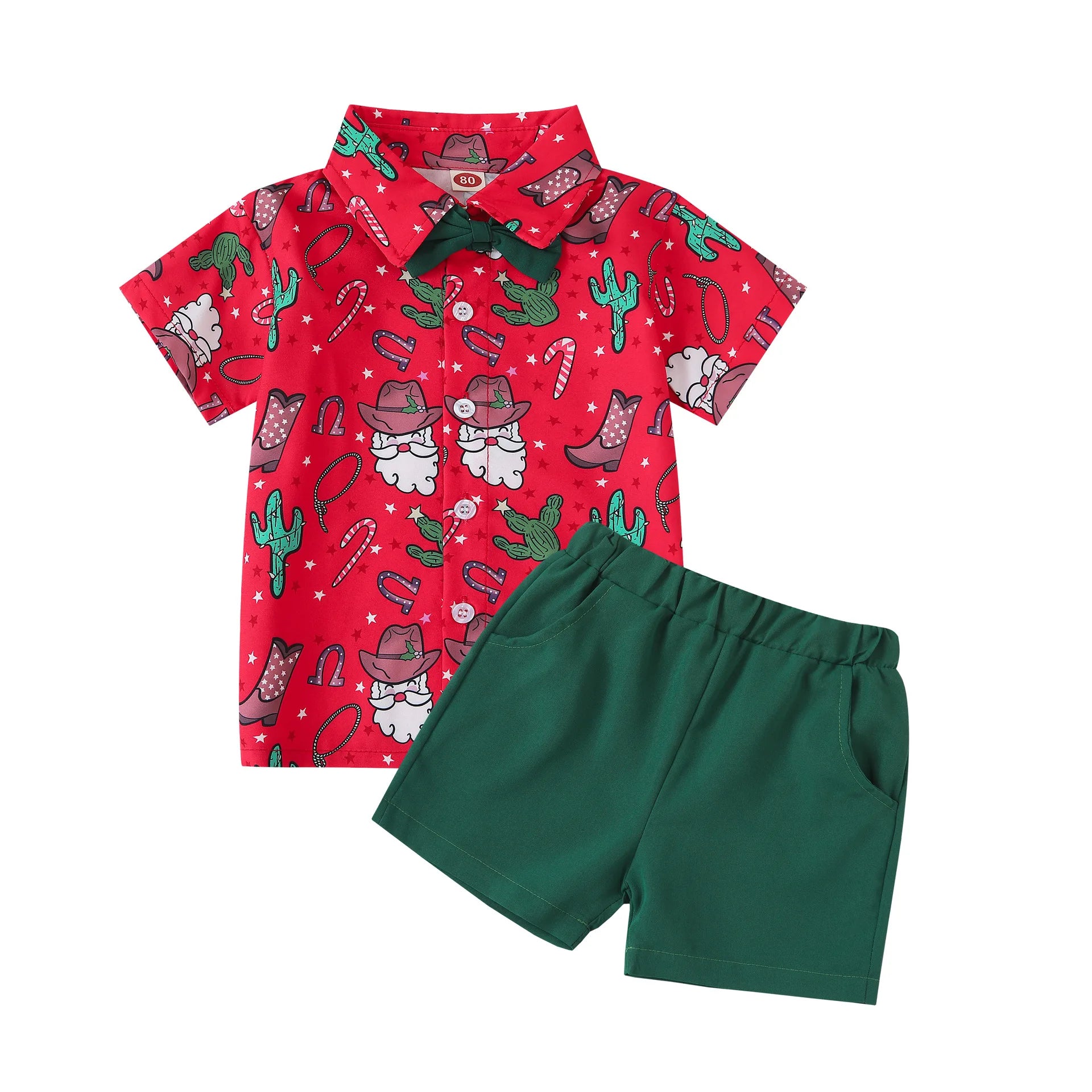 Ceeniu 1-5Y New Year Costume For Boy Christmas Outfit Santa Deer Printed Necktie Shirts and Red Pants Children Christmas Clothes