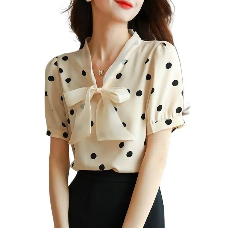 Summer 2026 plus Size Women's Shirt Butterfly Knot Loose Short Sleeve Chiffon Top Slimming for Heavy Sister 200 Pounds