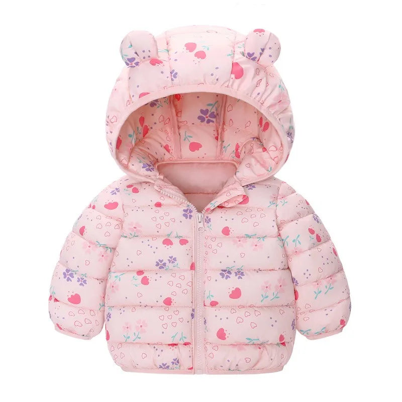 Cartoon Dinosaur Print Boys Baby Lightweight Down Jackets Warm Hooded Outerwear Winter Autumn Kids Girls Coats Casual Clothing