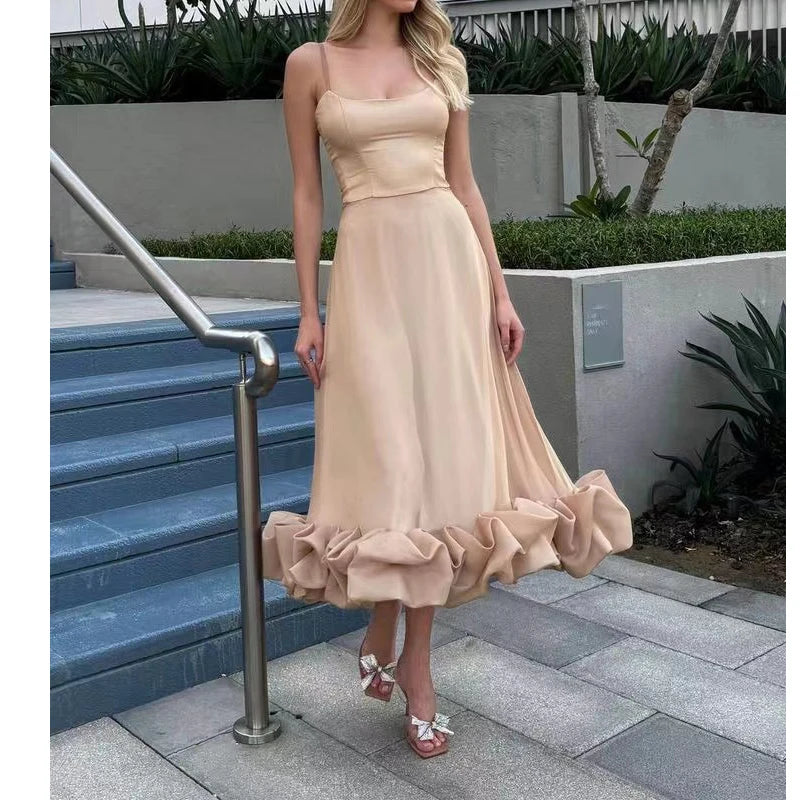 2026 Women Summer Sleeveless Sexy Long Party Dress Flower Hem Design High Waist Elegant Maxi Dress Vestidos Clothes