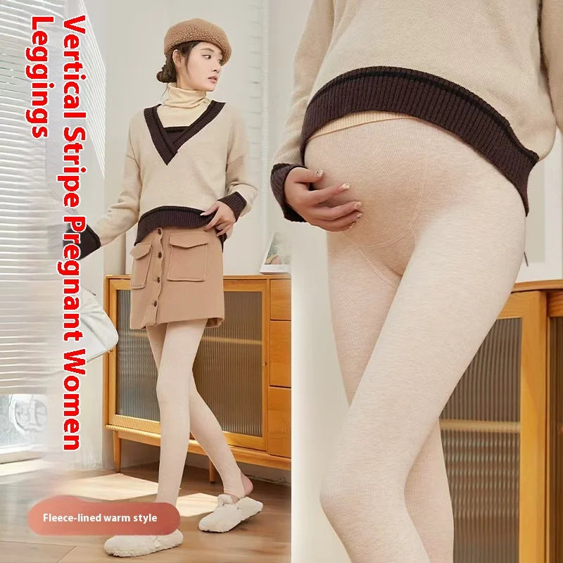 Maternity Pantyhose Cotton Vertical Stripe Autumn and Winter Padded Warm Toe Adjustable Maternity Thickening Bottom Pantyhose