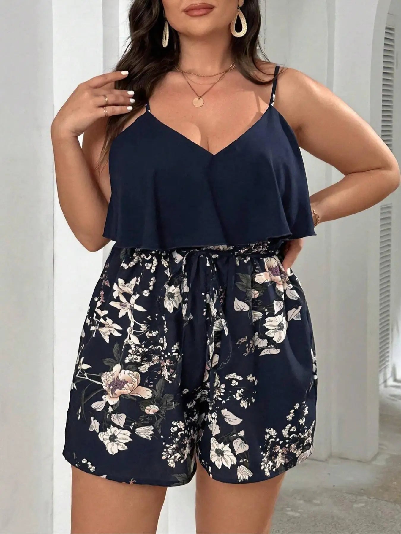 Plus Size 1XL-5XL New Women's Fashionable New Bohemian Style Jumpsuit Ladies Casual Floral Print Comfortable Versatile Jumpsuit