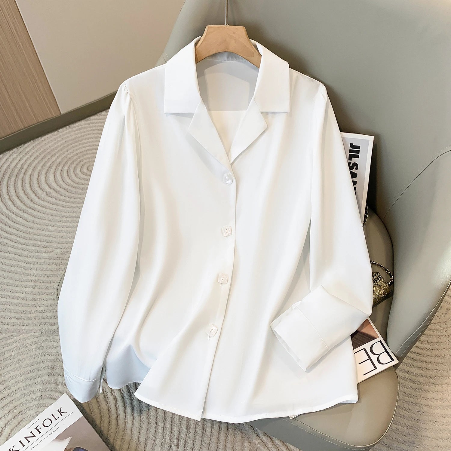 2026 Spring Autumn New Plus Size Women's White Shirt Office Wear Suit V-Neck Professional Commute Formality Chic Female Blouse