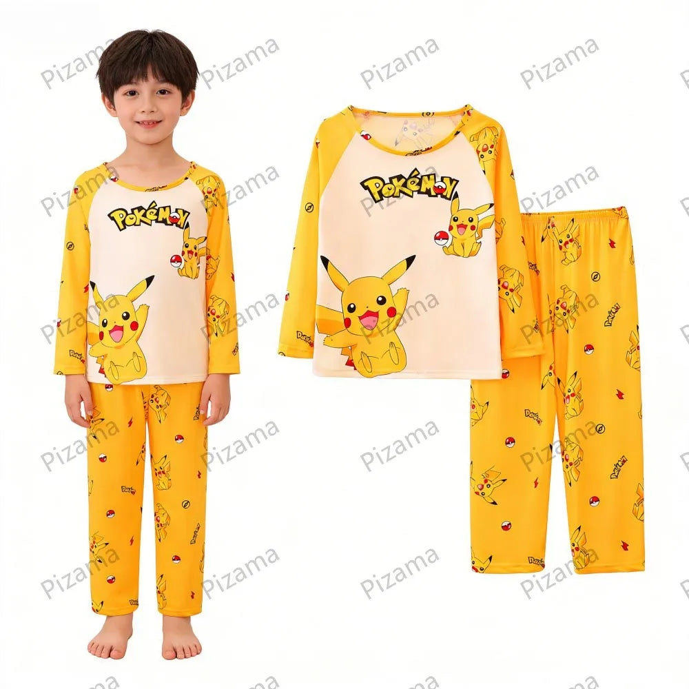 Full Sleeve Pokemon Anime Pikachu Children's Cartoon Pajamas Sets Teenager Home Clothes Kid Pyjamas Boy Sleepwear Adult Pyjamas