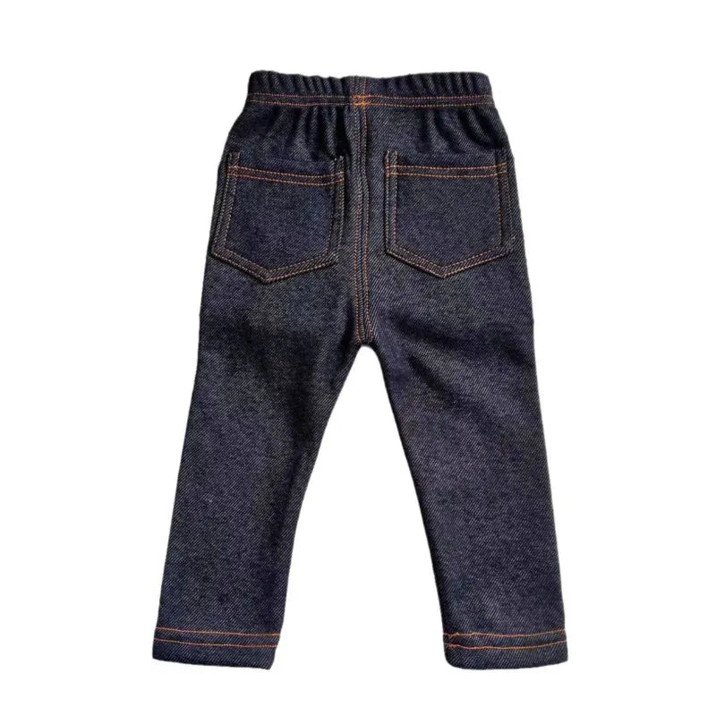 Autumn Winter Children's Jeans Boys and Girls' Solid color Thin Velvet Elastic Belt Jeans Infant Elastic Denim Pants1-6Y