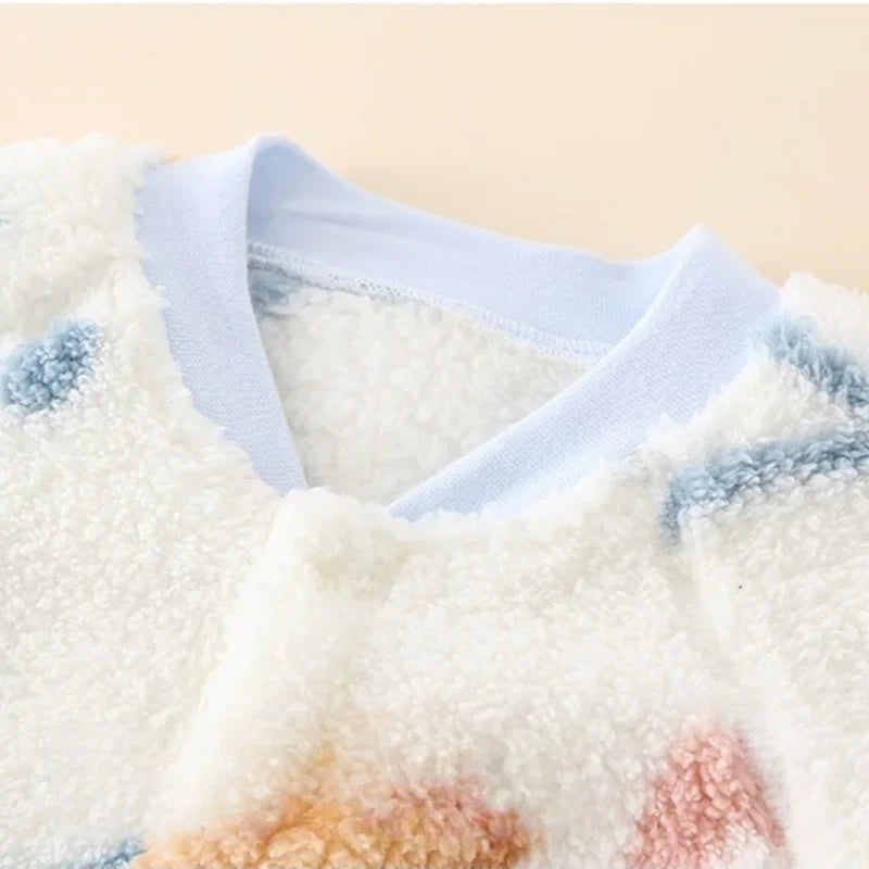 2026 Boys Girls Winter Spring Jumpsuit 0-24M Newborn Fleece Lined Long Sleeve Onesie Infant Cartoon Print Soft Warm Baby Romper
