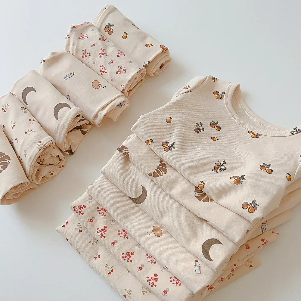 Kids Pijamas Set 2026 Baby Girls Boys Pajamas Cute Cherry Print Cotton Children's Two Piece Set Sleepwear