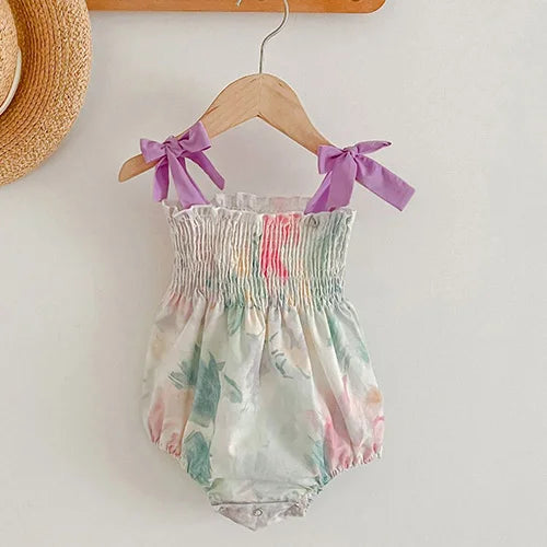 2024 New Summer Sisters Clothes Girls Princess Dress Toddler Baby Bodysuits Short Sleeved Cotton Print Kids Party Dress
