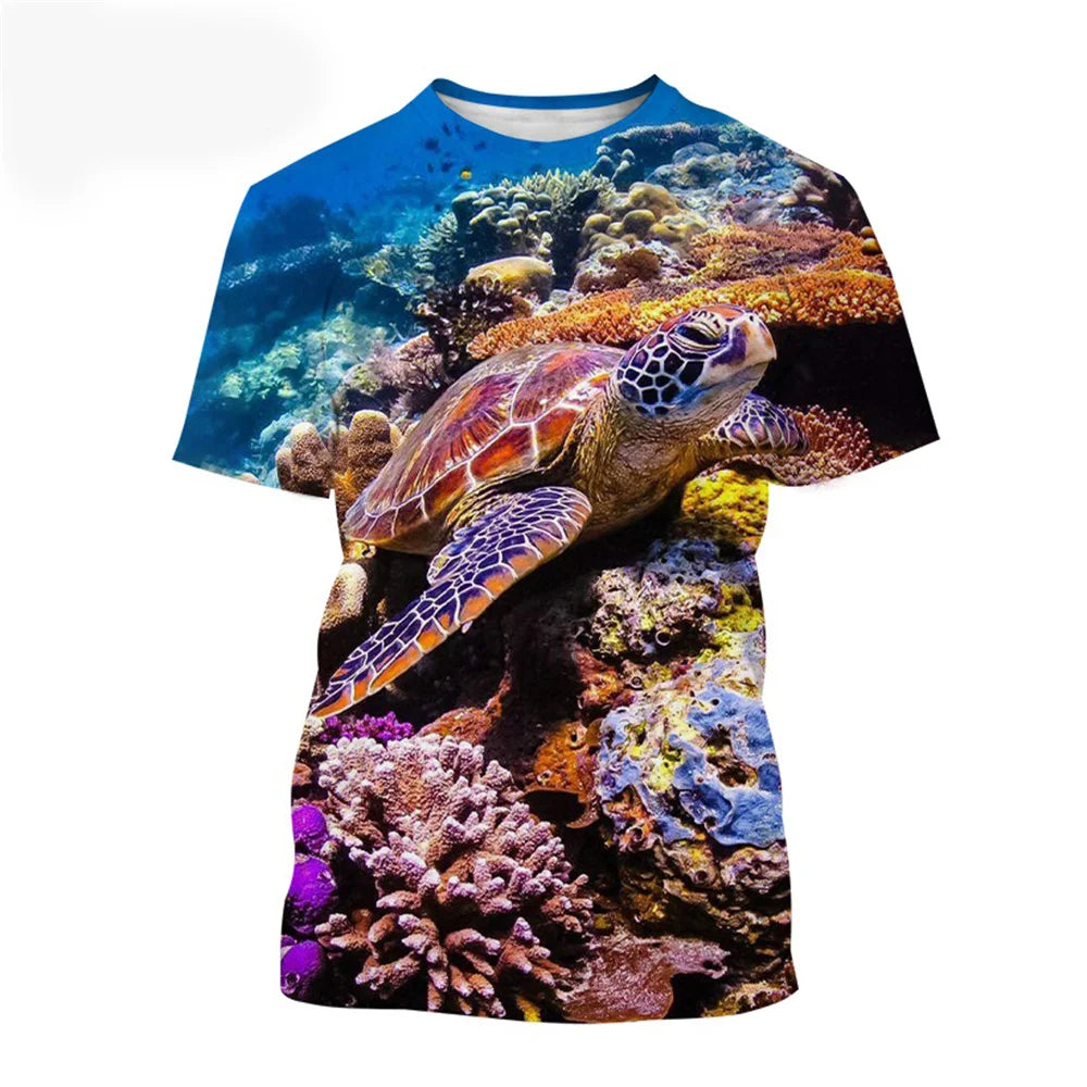 Sea Turtle Pattern T-Shirt for a Boy Girls Clothes Boy T-Shirts Fashion Short Sleeve Boys Clothes Round Neck Children's T-Shirt