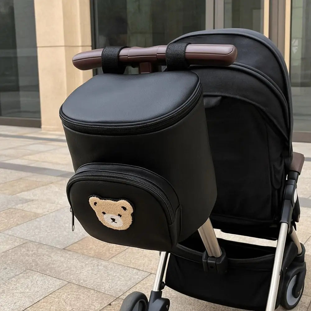 Cute Waterproof Stroller Hanging Bag PU Leather Large Capacity Umbrella Cart Bags Cartoon Bear Stroller Organizer Bags