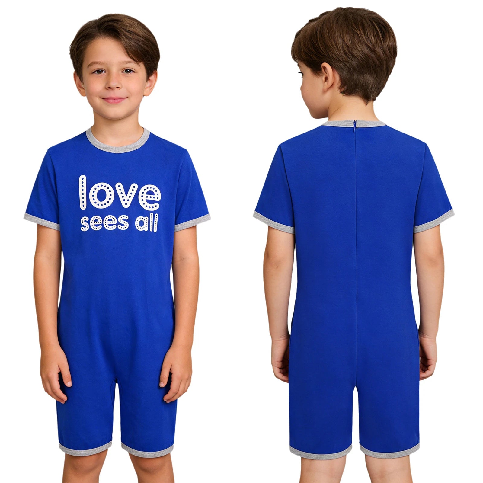 Kids Boys Girls Adaptive Clothing Autism Special Needs Anti-Strip Bodysuit Short Sleeve Back Zipper Romper Homewear Sleepwear