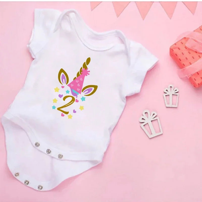 My 2st Birthday Newborn Summer Bodysuit Infant Body Baby Princess Short Sleeve Jumpsuit Baby Girl Birthday Party Outfits Clothes