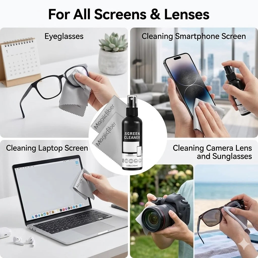 Screen Cleaner Spray Kit-Glass Cleaner Spray and Microfiber Cleaning Cloth,Suitable for a variety of Glass,Glasses,Camera Lenses