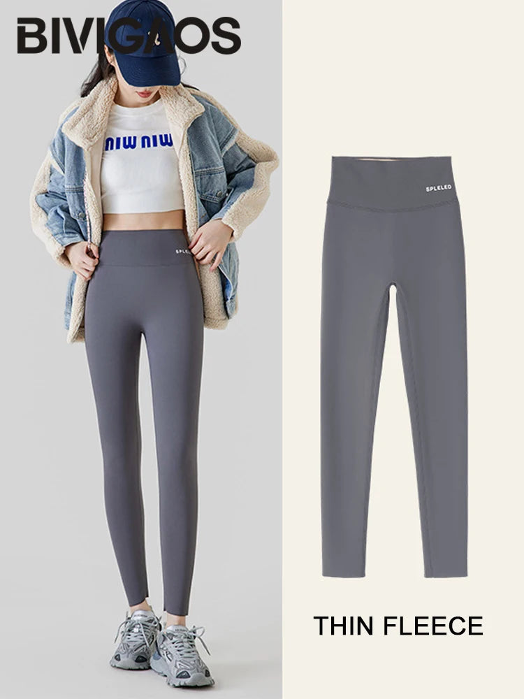 BIVIGAOS Autumn New Rabbit Velvet Shark Leggings Women High Waist Thin Fleece Warm Leggings Winter Seamless Sport Casual Legging