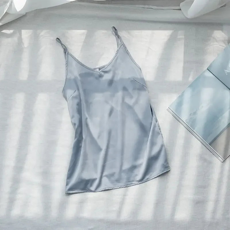 2026 Summer Women Satin Tank Tops Sexy Spaghetti Strap V-Neck Sleeveless Vintage Harajuku Streetwear Tops For Girls