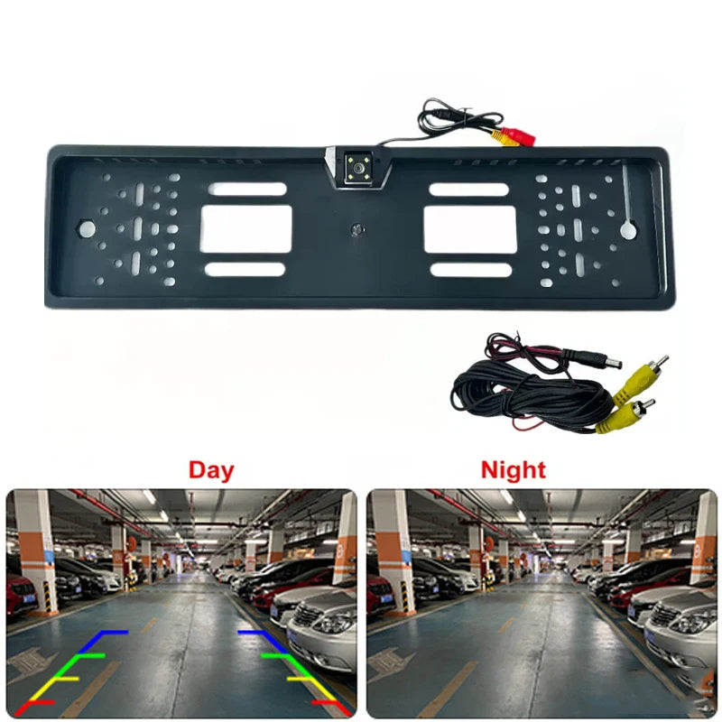 4/8/12LED European License Plate Rearview Camera Frame Reverse Backup Camera Night Vision for Truck Car SUV, Camper Pickup