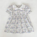 2026 New Summer Baby Girl Short Sleeve Dress Sweet Floral Puff Sleeve Dress 2-6Yrs Embroidered Collar Girl Children Dress
