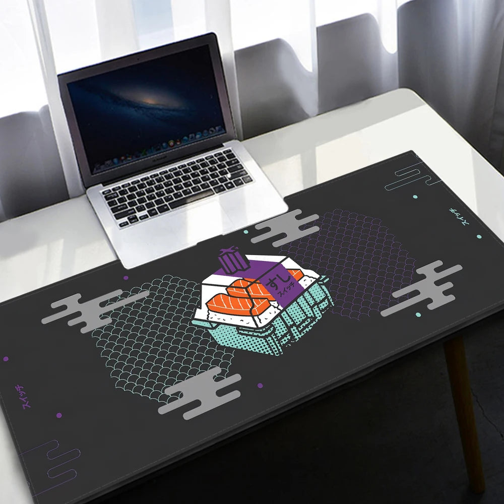 Large Kawaii Grey Gaming Mouse Pad Non Slip Rubber Stitched Edge Desk Mat For PC Laptop Office Dorm Switch Keyboard Gamer Gift