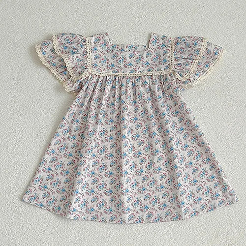 2024 New Summer Sister Clothing Kids Princess Dresses Infant Baby Jumpsuit Short Sleeved Cotton Print Baby Girl Party Dress