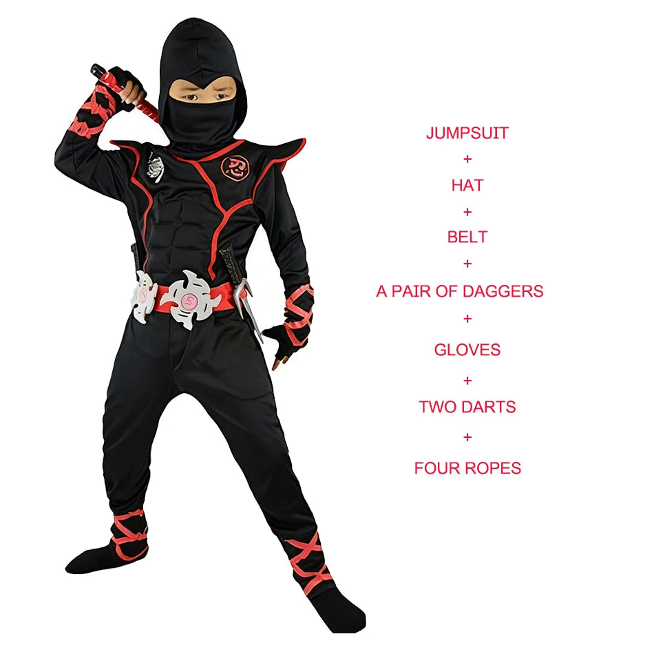 Muscle Ninja Costume for Boys Halloween Deluxe Warrior Role Play Set with Mask Street Style Ninja Outfit for Kids Party