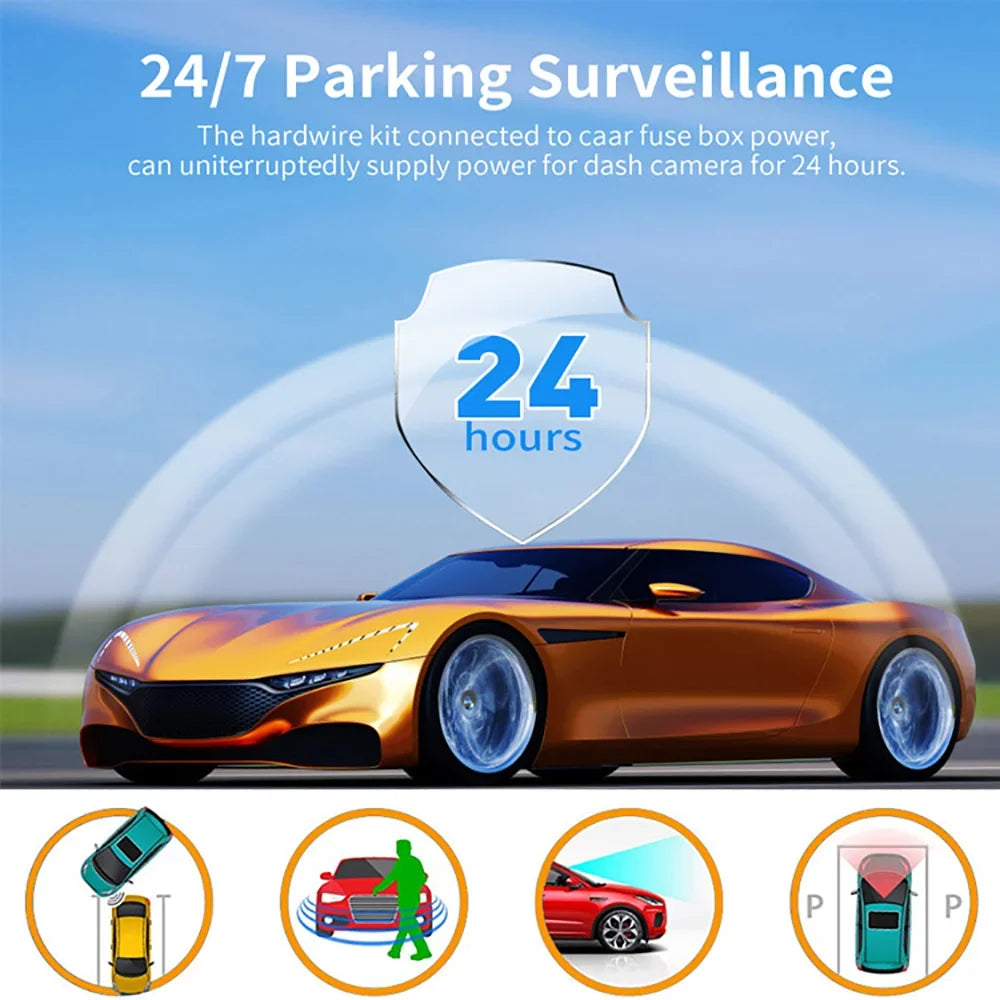 Car Dash Cam step-down Wire 3.2m DVR Hardwire Cable Kit Video Recorder 12–24V to 5V Mini/Micro USB Charger Cable for Car Dashcam