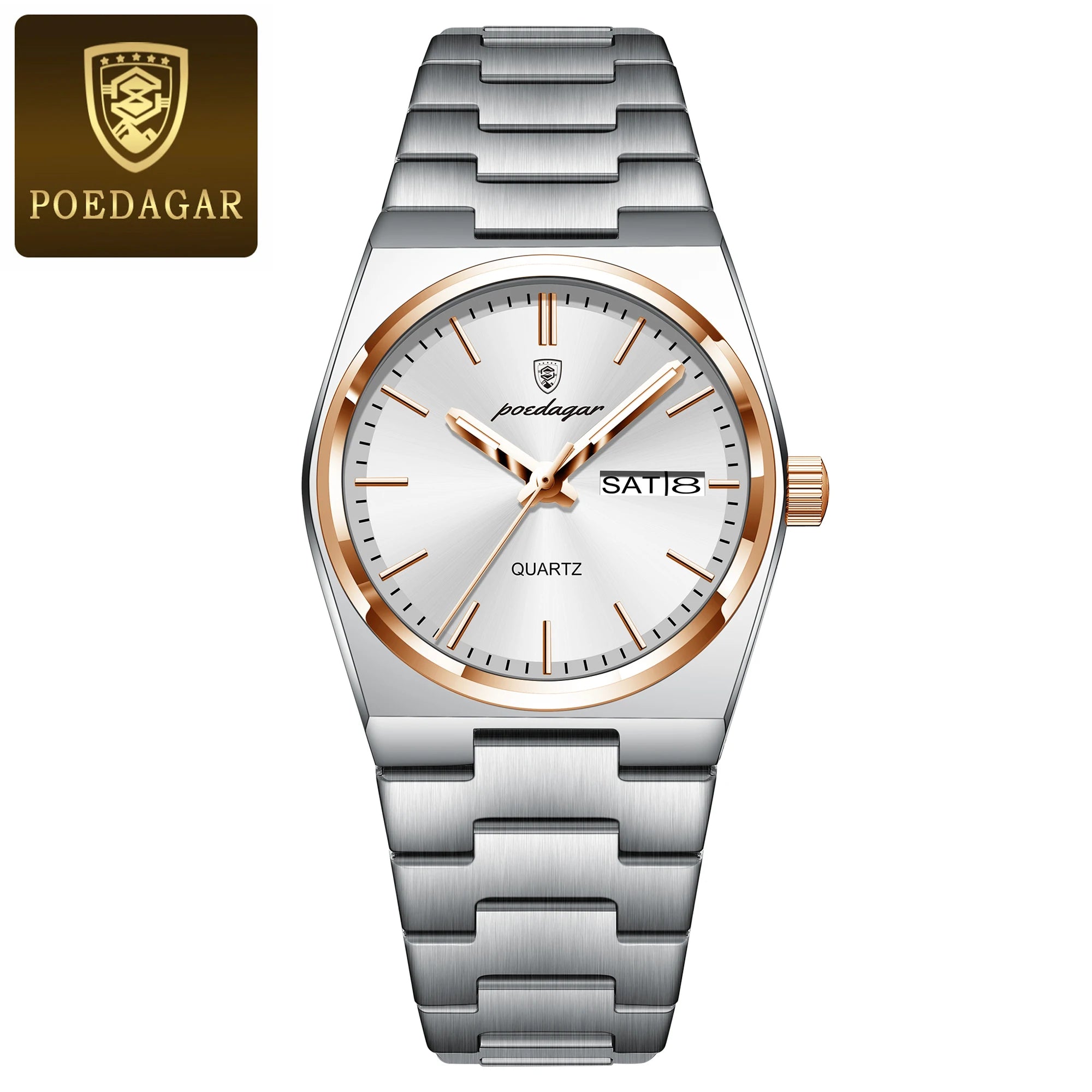 POEDAGAR Top Exquisite Woman Wristwatch Waterproof Luminous Quartz Casual Ladies Watch Date Week Stainless Steel Women's Watches