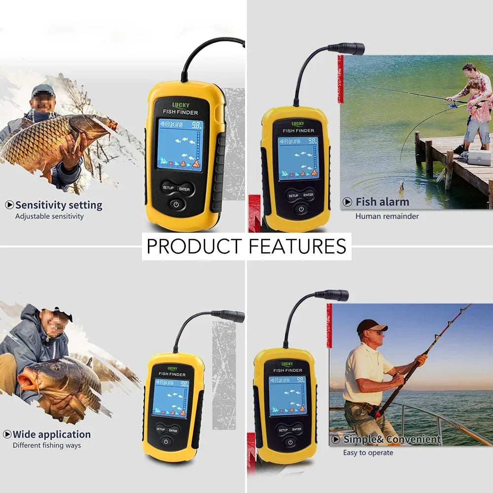 Lucky LCD Color Screen Portable Wired Fish Finder 100M Depth Range Sonar Echo Sounders Fishfinder Fishing Finder
