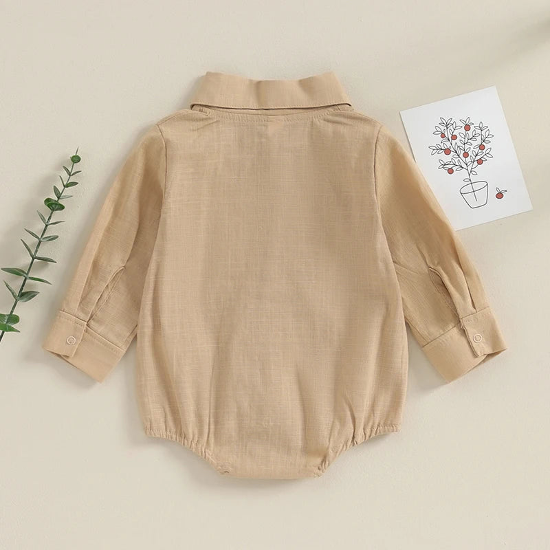2023-08-16 Lioraitiin 0-24M Newborn Baby Boy Cotton Linen Shirt Romper Solid Long Sleeve Lapel Button Down Jumpsuit Clothes