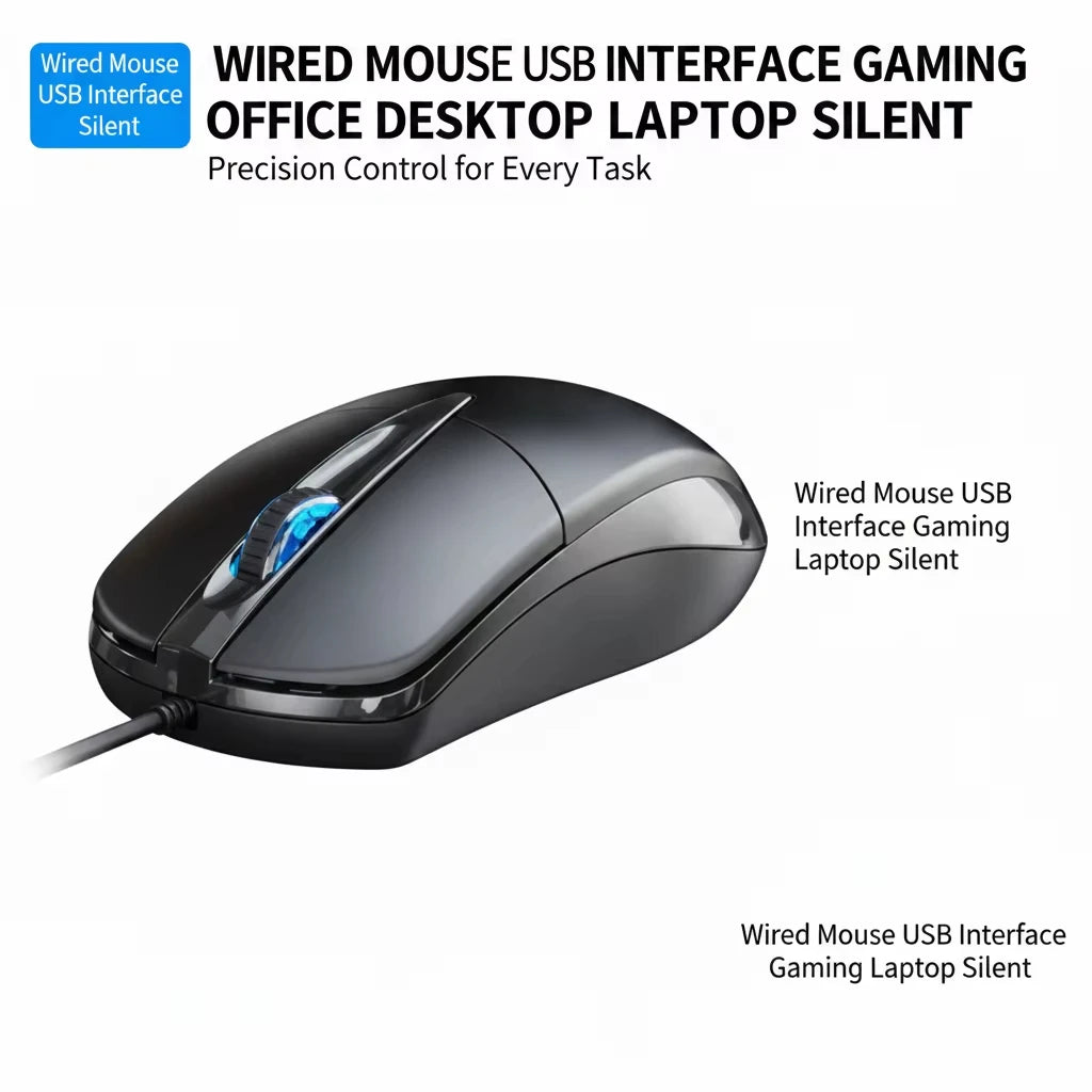 USB Optical Wired Office Mouse,1.5M Range 1000DPI Adjustable Ergonomic Design Mouse For PC Desktop Tablet Computer Office/Gaming