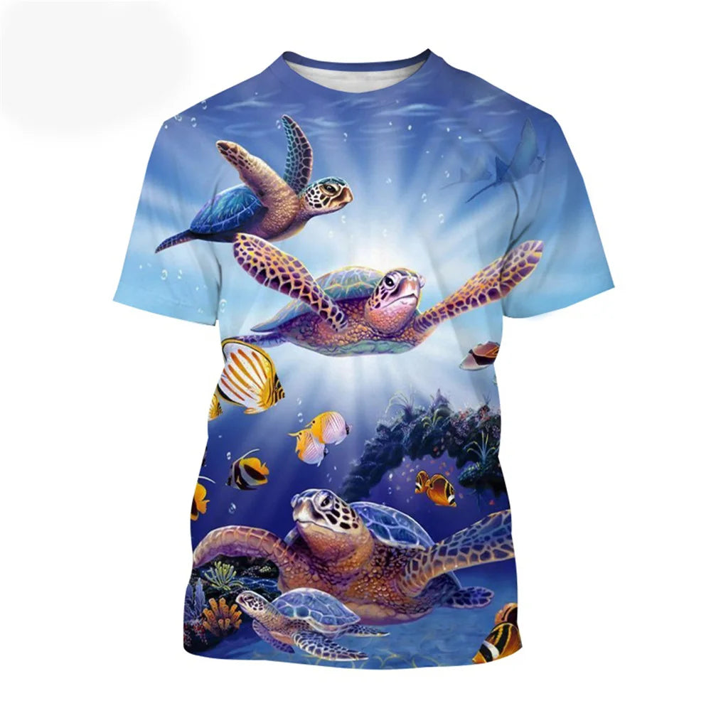 Sea Turtle Pattern T-Shirt for a Boy Girls Clothes Boy T-Shirts Fashion Short Sleeve Boys Clothes Round Neck Children's T-Shirt