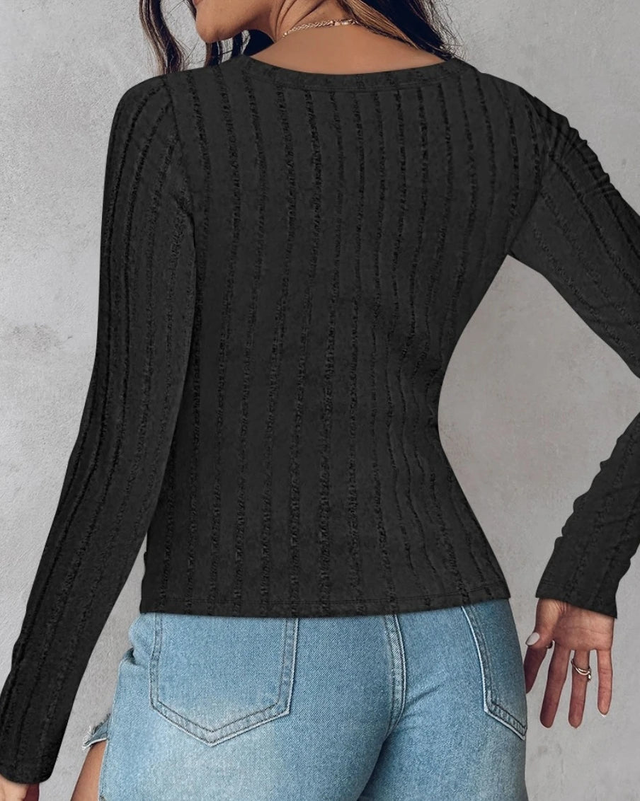Womens Square Neck Ribbed Knit Top Long Sleeve Slim Fit Casual Basic Tee for Layering