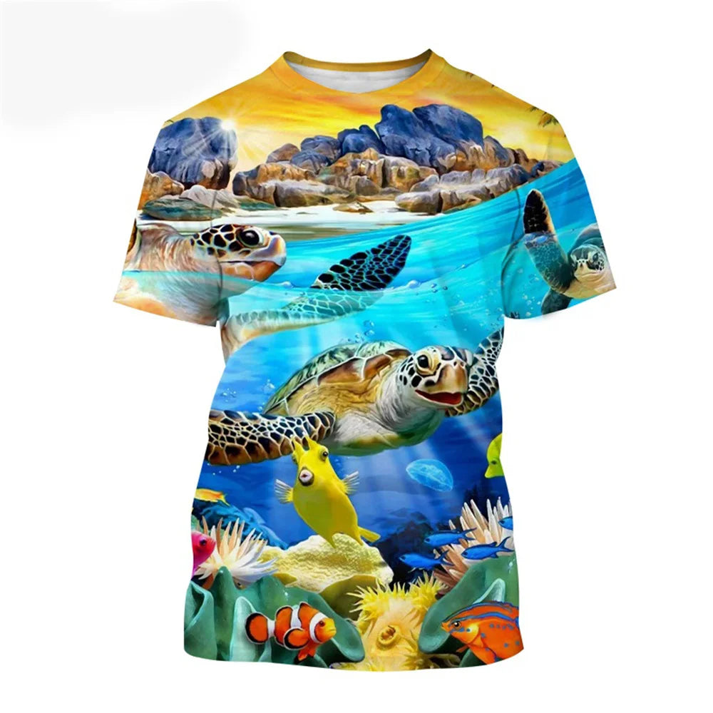 Sea Turtle Pattern T-Shirt for a Boy Girls Clothes Boy T-Shirts Fashion Short Sleeve Boys Clothes Round Neck Children's T-Shirt