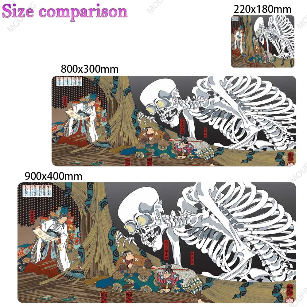 Large Japan White Skull Gaming Mouse Pad Thick Non Slip Rubber Stitched Edge Oversized Desk Mat For PC Gamer Laptop Durable
