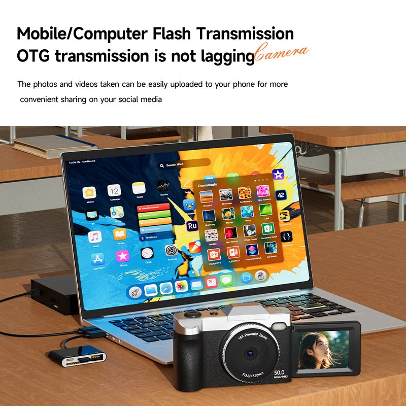 New 16x Zoom Camera 1080P HD Digital Camera 50 Megapixel with 2.4 inch LCD Screen 180 Flip Screen Suitable Student Adult Gift