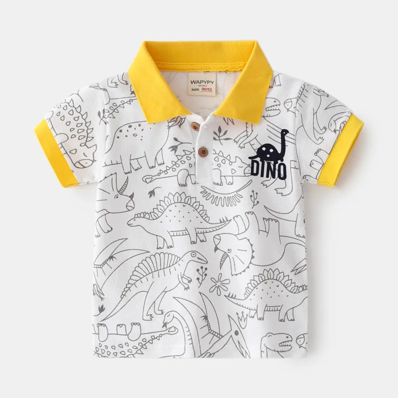 Formal Polo Shirts for Kids Polos Boy Toddler Clothes Party White Dinosaur Cute Korean Gentleman Shirt Summer Tops 2 4 6 7 Years
