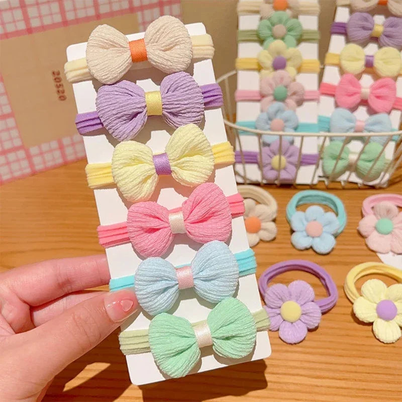Cute Bow Tie Hair Rope Fashion Multicolor Flower Hairbands for Sweet Women Girls High Elastic Ponytail Hair Ring
