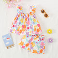 2 Pieces Set Summer Baby Girl Clothes Set Colorful Flower Printed Top with Shorts Baby Girl Korean Outfit
