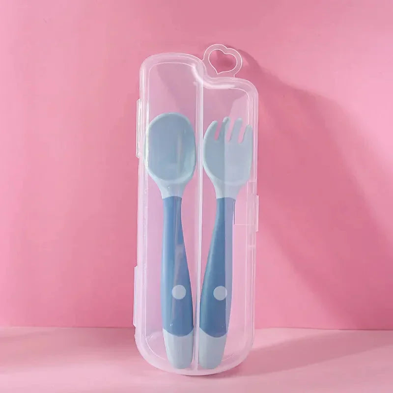 Baby Fork and Spoon Set Soft Silicone Handle Bendable Toddler Utensils Training Tableware Self Feeding Tools for Infants Kids