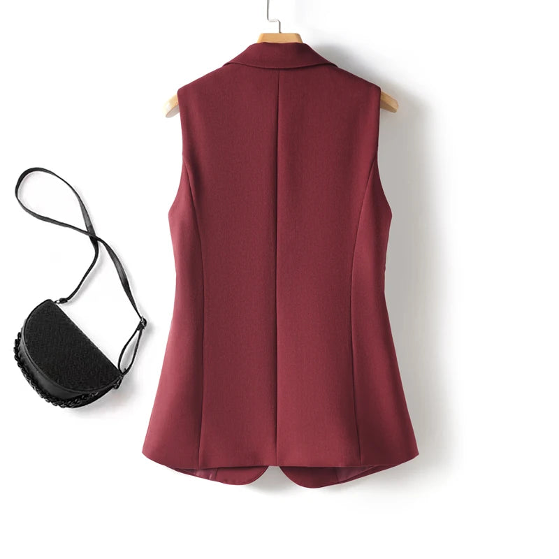 Fashionable Spring and Autum Sleeveless Suit Vest for Women's Workplace Elegant Versatile Slim Suit Collar Vest Top Jacket