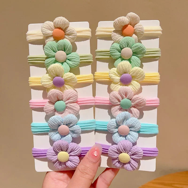 Cute Bow Tie Hair Rope Fashion Multicolor Flower Hairbands for Sweet Women Girls High Elastic Ponytail Hair Ring
