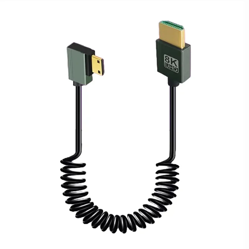 8K UHD Cable 2.1 Standard HD Mini-HD Micro-HD Stretch Spring Curl Flexible Cord for PC Phone Tablet Camera DV Monitor HDTV
