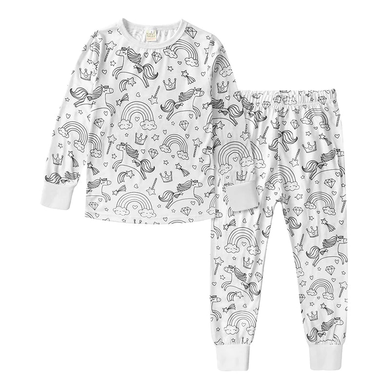 2026 Spring Kids Pajamas Set Baby Cute Graffiti Pyjamas Baby Boys Girls Breathable Sleepwear Sets Kid Cotton Loungewear